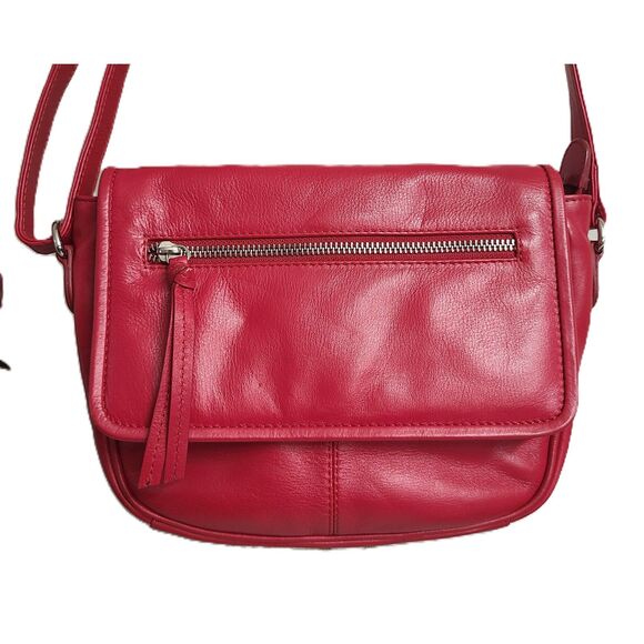 Statement Red Leather Crossbody Purse Bag Tassel Zipper Pouch Adjustable Strap - Picture 1 of 9